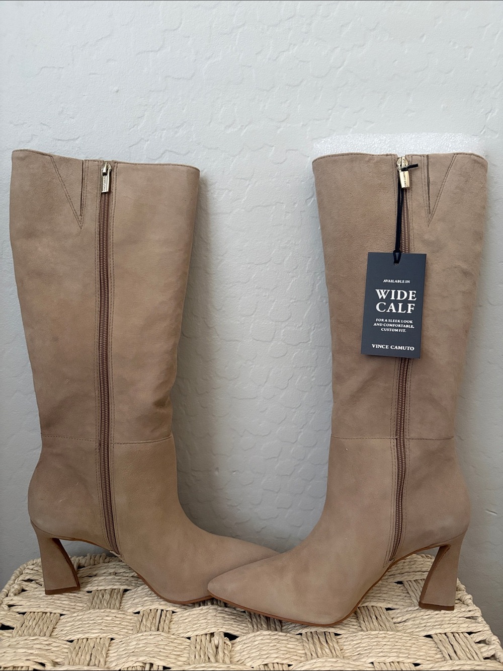 Vince Camuto Taupe Wide-Calf Pointed-Toe Knee Boots